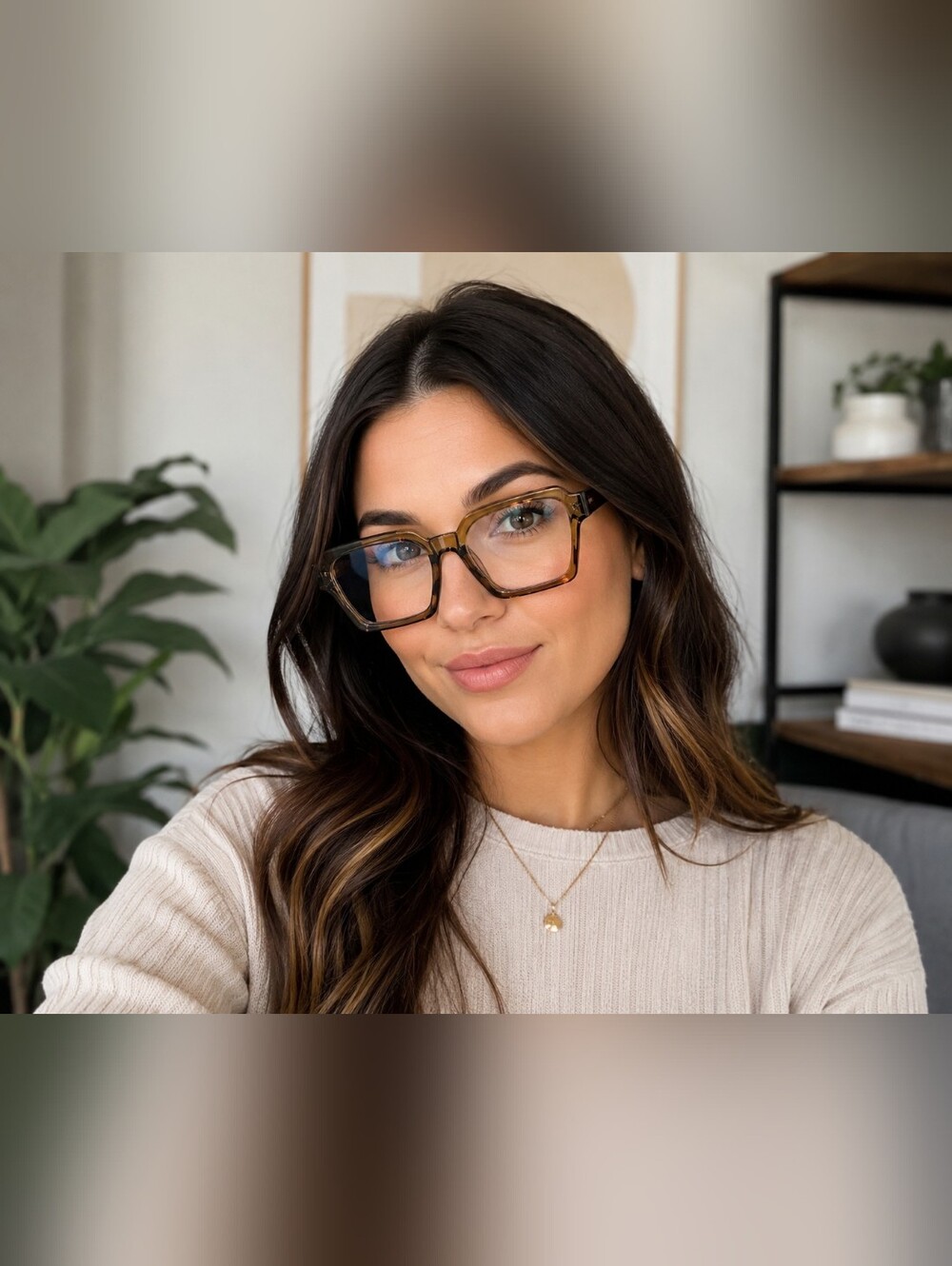 Geometric Oversized Fashion Eyeglass Frames Brown Transparent Square Clear Lens